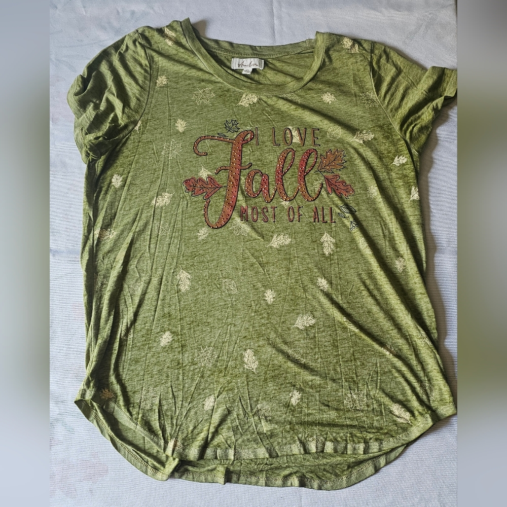 Anneliese Womens Green Short Sleeve Fall Shirt Size XL